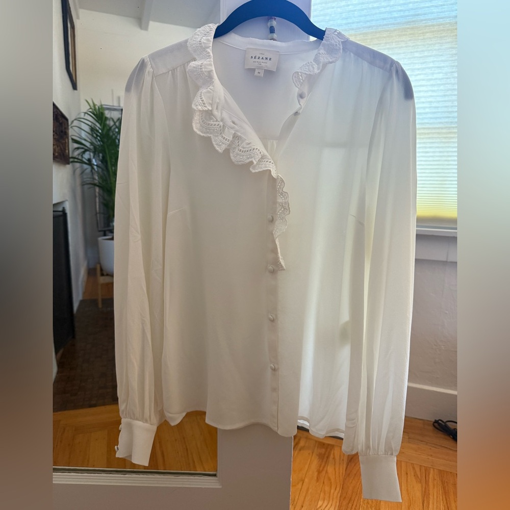 Sezane Ecru Chloe Lace Silk Shirt